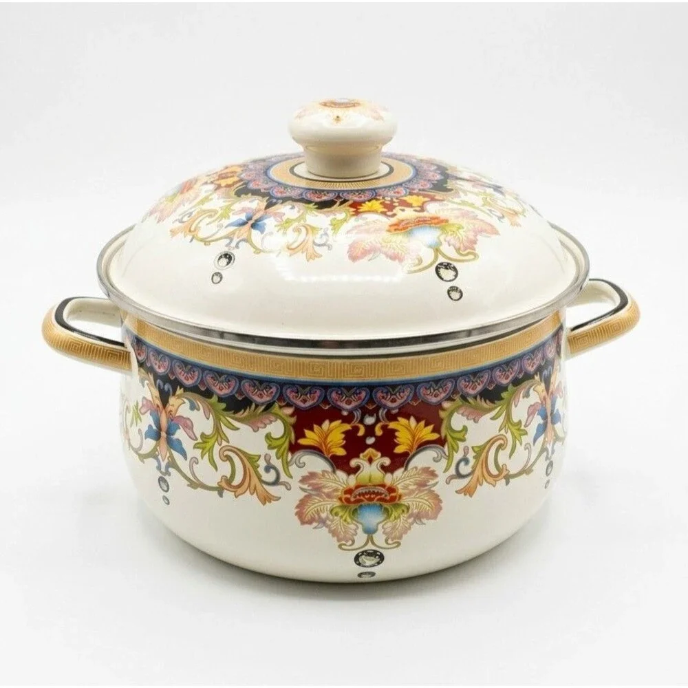 XJL 24cm Enamel Stockpot w/ Lid, 3.6 qt Multicolor Double Handle